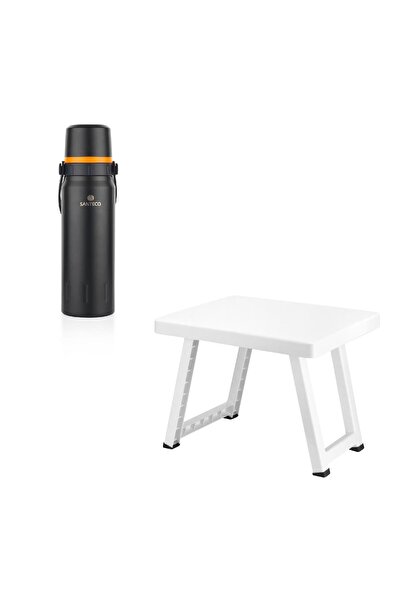 Altabi Steel Thermos 1200 ml Black and Plastic Folding Table