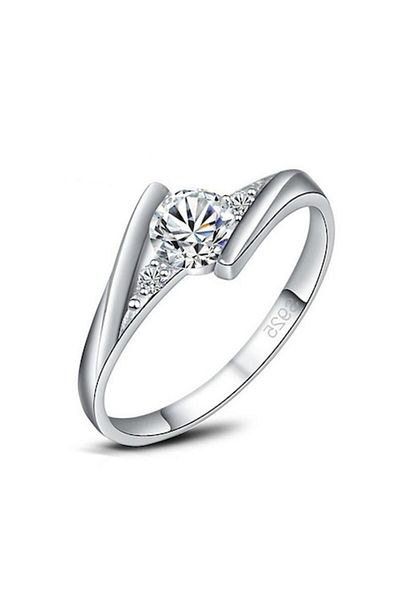 SSMEDIA Women's Ring with Precious Stone, Silver Plated 925, Size 8