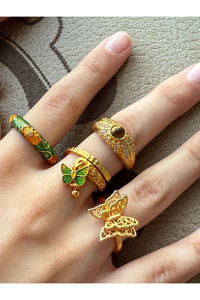 Vadısh store Gold, Retro, Vintage, Enamel Adjustable Ring