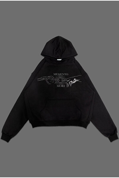 EVIus Hanorac oversize cu glugă cu imprimeu Memento Mori