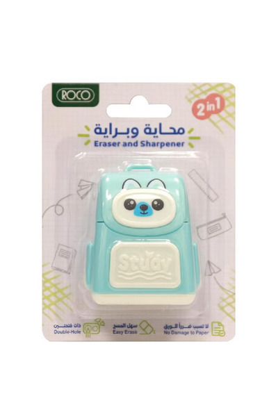 Roco Rubber Eraser – School Bag Design with Single Hole Sharpener – Blue