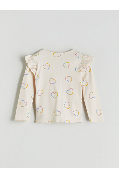 LC Waikiki New Season Heart Printed Ruffle Girl's T-Shirt