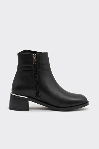 derinet Hakiki Deri Kısa Topuklu Fermuarlı Kadın Bot