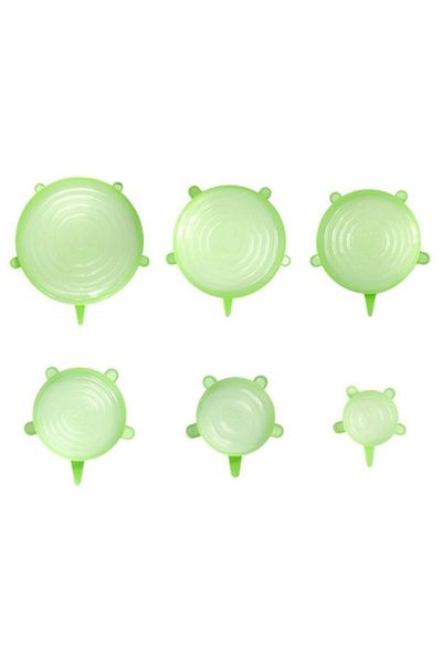 SSMEDIA Set 6 bucati capace de silicon, reutilizabile, folosite pentru a pastra prospetimea alimentelor- VER