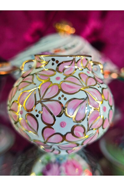 manushum El Boyama Porselen Limoges Kuşlu Mini Balon Vazo-pembe