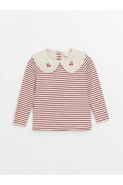 LC Waikiki New Season Baby Collar Long Sleeve Striped Girl's T-Shirt