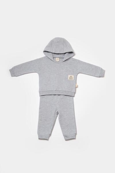 Magu Unisex Baby Cotton Gray Hooded Tracksuit Set