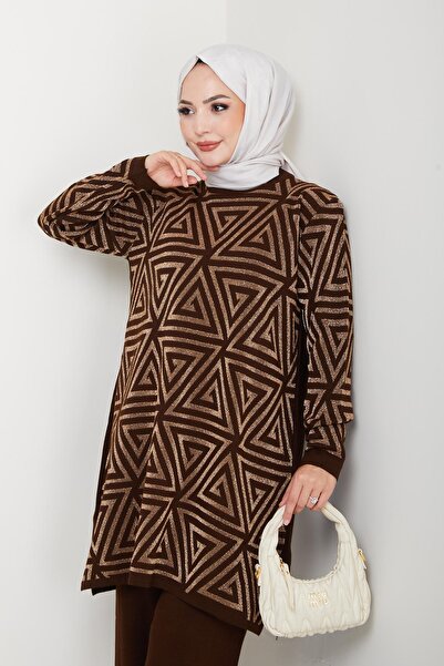 FATELLA Kadın Salaş Model Geometrik Desenli Tesettür Triko Tunik
