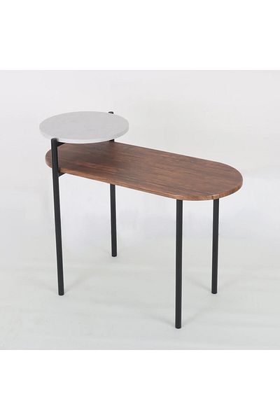 Vi Markets Single serving table - metal bases - oval wood top - round marble