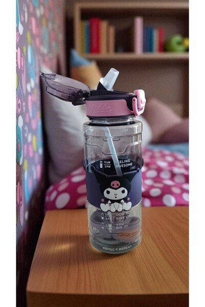 FAMEMUS ACCESSORY Kuromi 800 ml Drawstring Quality Water Bottle Flask
