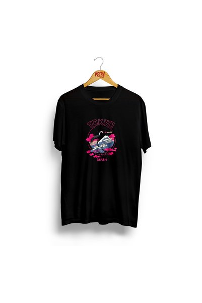 Butik Tokyo-Japan Stork Printed / Unisex Black Color T-Shirt / Premium Quality / Regular Fit