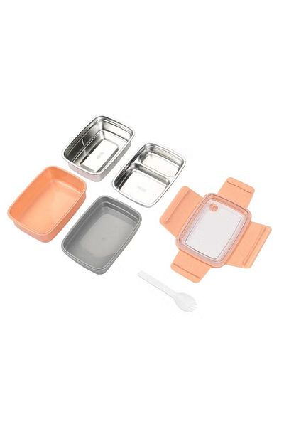 rexa Lunch Box Rectangle – Double Deck with Fork – Peach