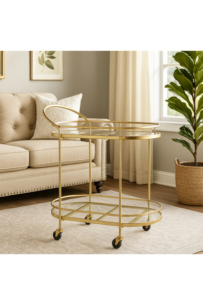 Vi Markets Two-tier glass serving cart with metal bases