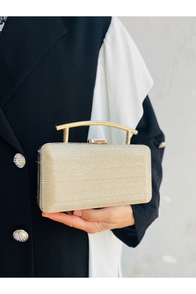 Baykuş Boutique Women's Gold Glittery Grip Detailed Evening Dress Bag