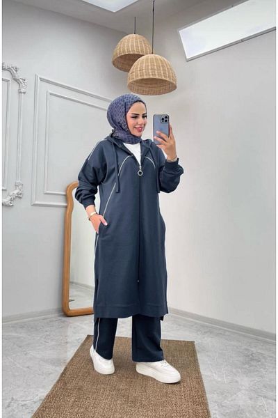 ONE WAY FASHION Two-piece long pajamas with zipper