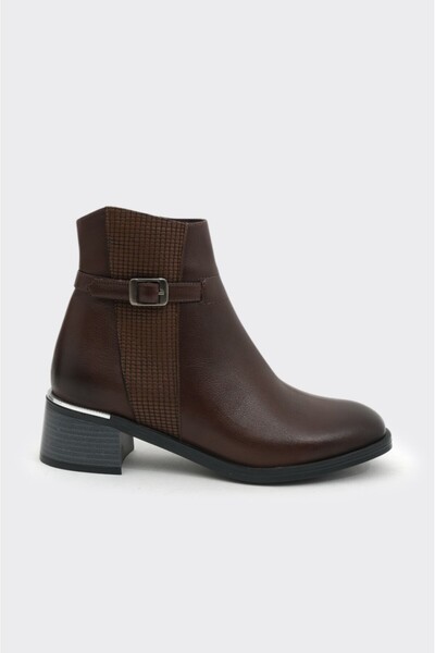 derinet Hakiki Deri Kısa Topuklu Fermuarlı Kadın Bot