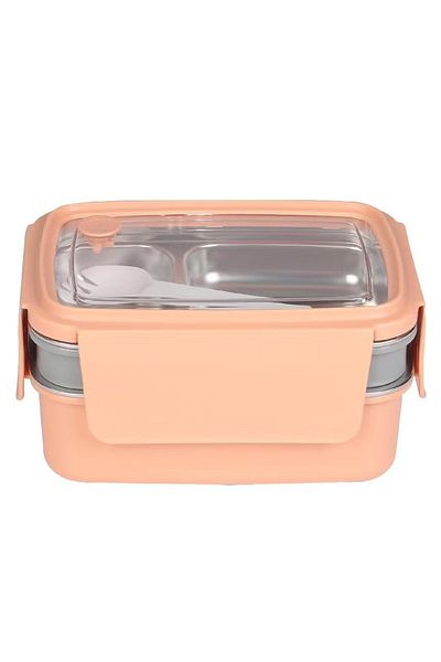 rexa Lunch Box Rectangle – Double Deck with Fork – Peach