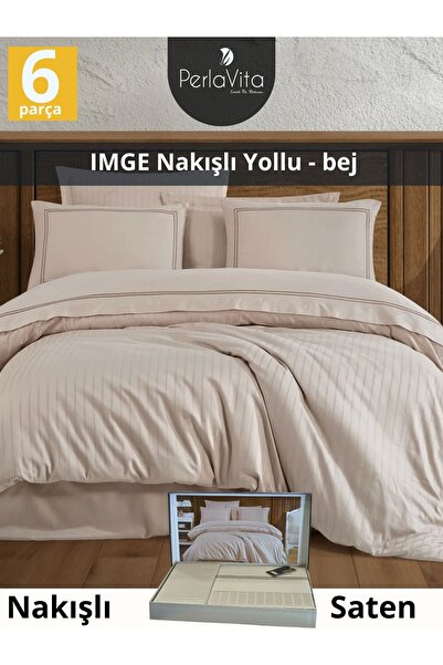 Dantela İmge Haki Nakışlı Pamuk Saten Nevresim Takımı 6 parca