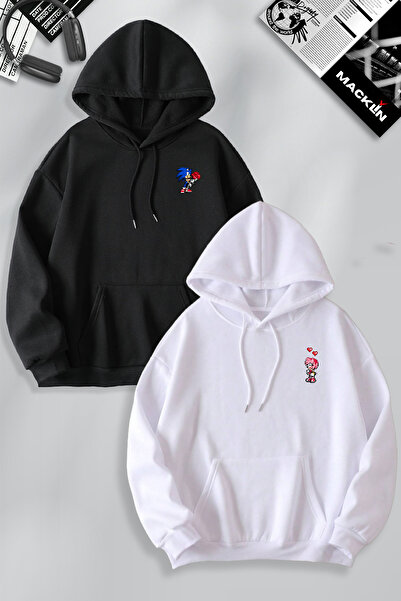 macklin Dragă sau prieten Cuplu Combinație Sonic Pixel Printed Hooded Sweatsh...