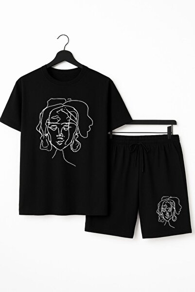 özcstore تي شيرت نسائي/بناتي شورت مخطط للنساء مطبوع