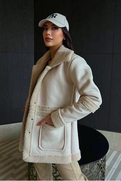Özel Tasarım Women's Rapitli Large Pocket Detailed Suede Coat Coat