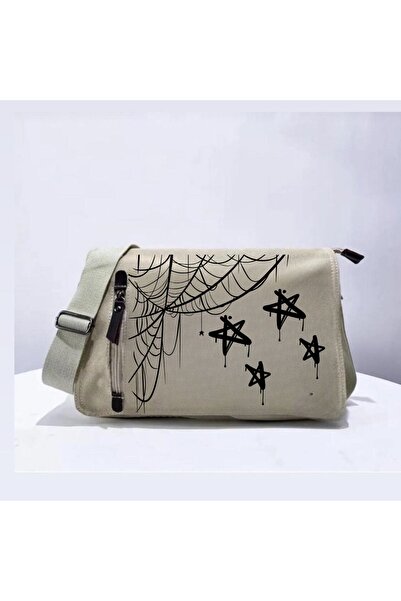 Gofeel Y2k Gothic Web Baskılı Unisex Bej Postacı Çantası