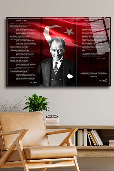 HMDS CONCEPT Atatürk, Gençliğe Hitabe, İstiklal Marşı Cam Tablo 341