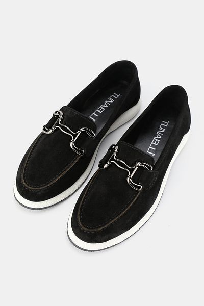 TUNAELLİ Women's Black Suede Khaki Natural Leather 36-41 Number Buckle Loafer Shoes