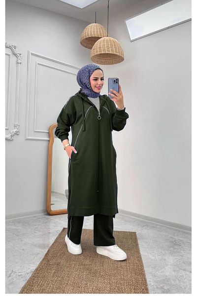 ONE WAY FASHION Two-piece long pajamas with zipper