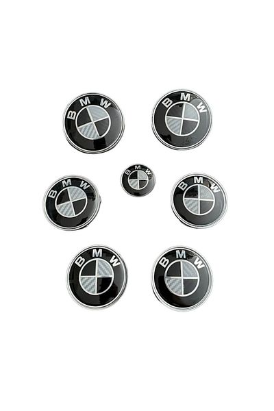 MAF BMW emblem set 7 pieces, Black White Carbon