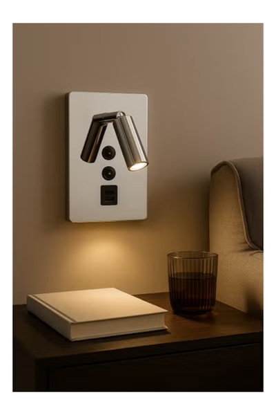 Nerfa إنارة جدارية مودرن مع شاحن USB - فريم فضي