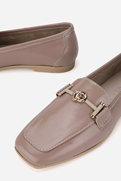 TUNAELLİ Women's Mink Rugan Genuine Leather Natural Leather 36-41 Number Buckle Ballet Flat