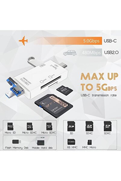Ahanda Buldum MicroSD, SD USB Girişli Type-C Adaptör 6'sı 1 Arada Kart Okuyuc...