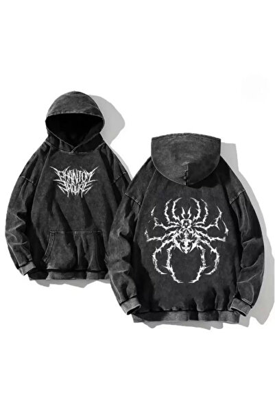 weywot Hanorac unisex oversize cu imprimeu Phantom Spider, spălat