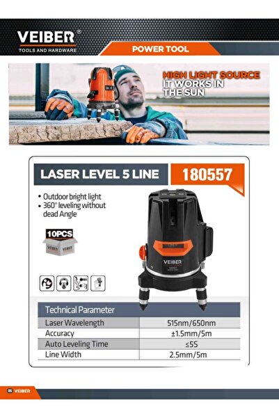 VEIBER 5-line laser level with 2 batteries and stand