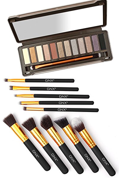 Mardinal 10 Pcs Brush Set - 10'lu Fırça Seti (siyah) + 12'li Profesyonel Göz Farı Paleti Hediye