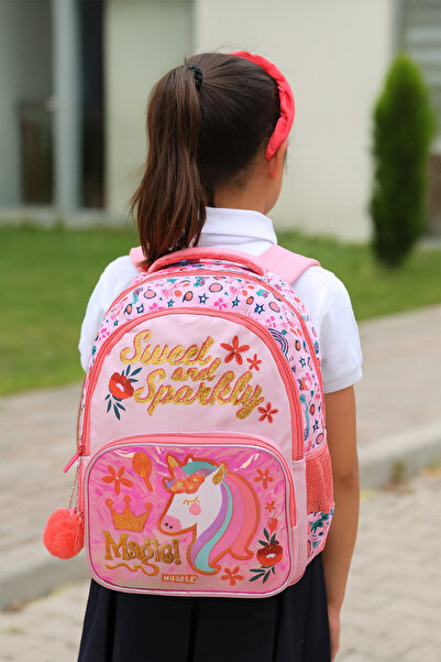 MUGGLE Mu-9046 Unicorn Okul Çantası ve Kalemlik Seti – Renkli Desenli, Işıltılı, Ortaokul/İlkokul İç