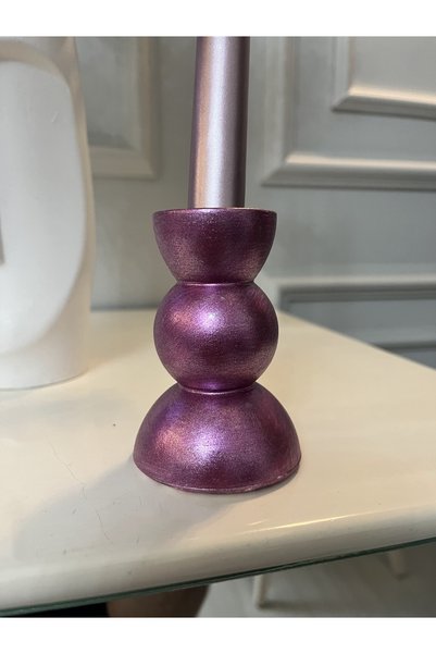 Verda Desing Dekoratif Metalik Pembe Alçı-Beton Tasarım Boncuk Desenli Şamdanlık Mumluk 1 Adet