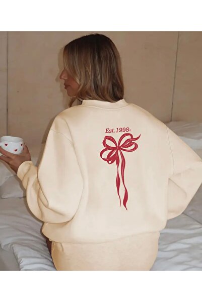 FUFLUNS سويت شيرت نسائي برقبة دائرية مطبوع عليه شريط على الظهر للجنسين