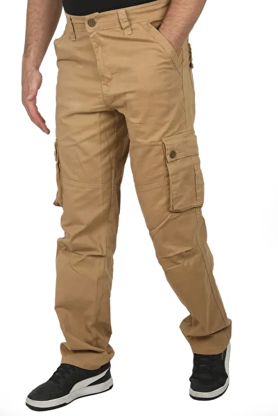 DeepSEA Men's Mustard Yellow Pocketed Wide Cut Seasonal Cargo Pants 1705421