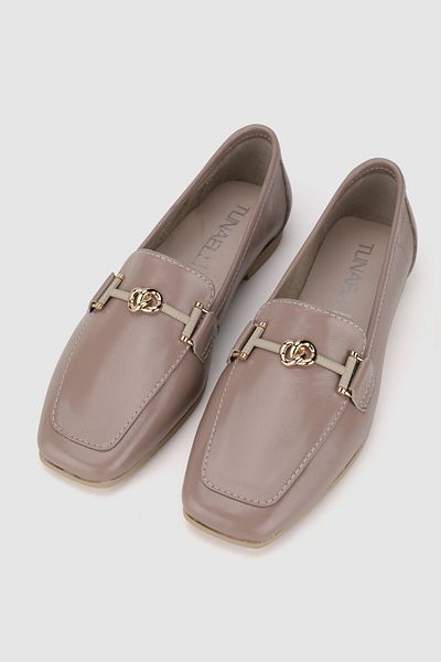 TUNAELLİ Women's Mink Rugan Genuine Leather Natural Leather 36-41 Number Buckle Ballet Flat