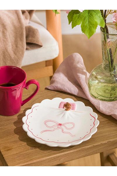 LC Waikiki Lcw Bow Printed Ceramic Cake Plate 18 cm (W5)