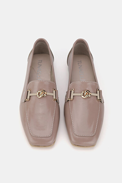 TUNAELLİ Women's Mink Rugan Genuine Leather Natural Leather 36-41 Number Buckle Ballet Flat