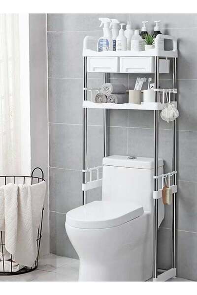 Extra Bathroom Shelf with Drawers White/Silver 69x26x144 cm
