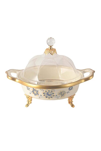 Generic Life Smile LIFE SMILE Round Bone China Fruit Bowl With Cover - Servin...