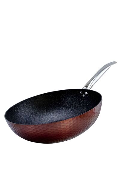 Generic Wilson Aluminium Copper Hammered Wok with Induction Bottom and Marble Coating Inside