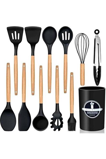 Generic Executive LLC Kitchen Utensil Set Silicone Cooking Spoon 12 Pieces BPA-Free FDA Heat-Resistant Wood