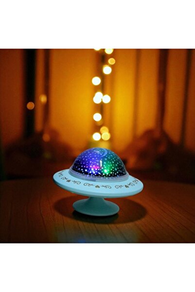 Kuzey Tacı UFO Tasarımlı Dönüşlü Yıldız Projektör Gece Lambası - Müzikli ve R...