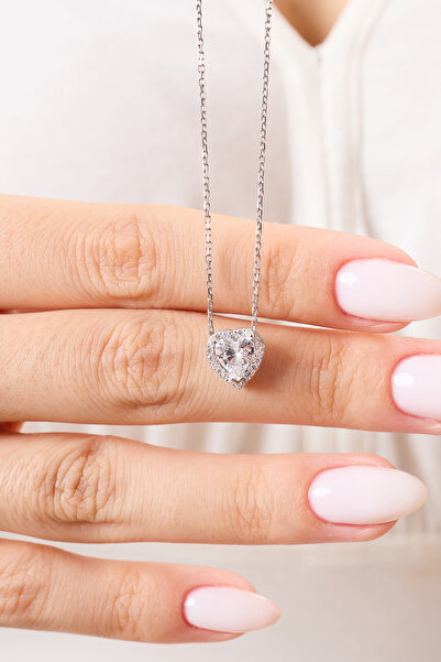 A-STİL TAKI kadın 925 ayar beyaz kalp gümüş kolye