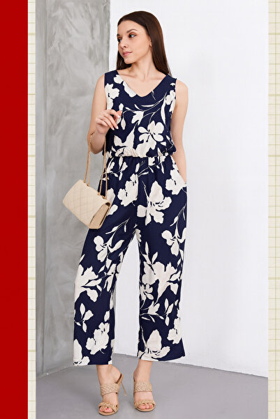 O&B Collective Çiçek Desenli V Yaka Tulum